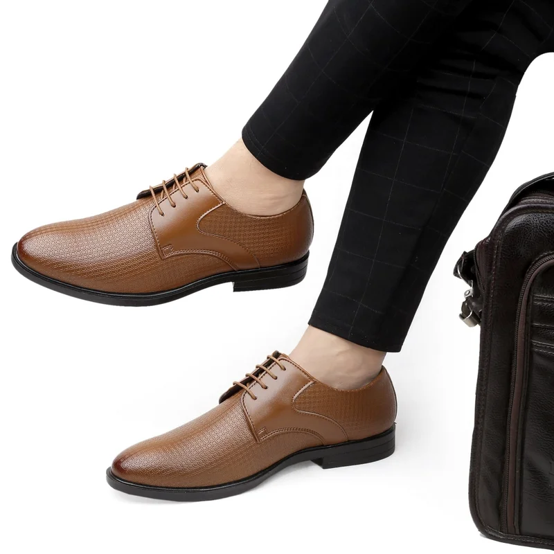 باكا بوتشي أحذية رسمية رجالية جلد صناعي بني بنقوش